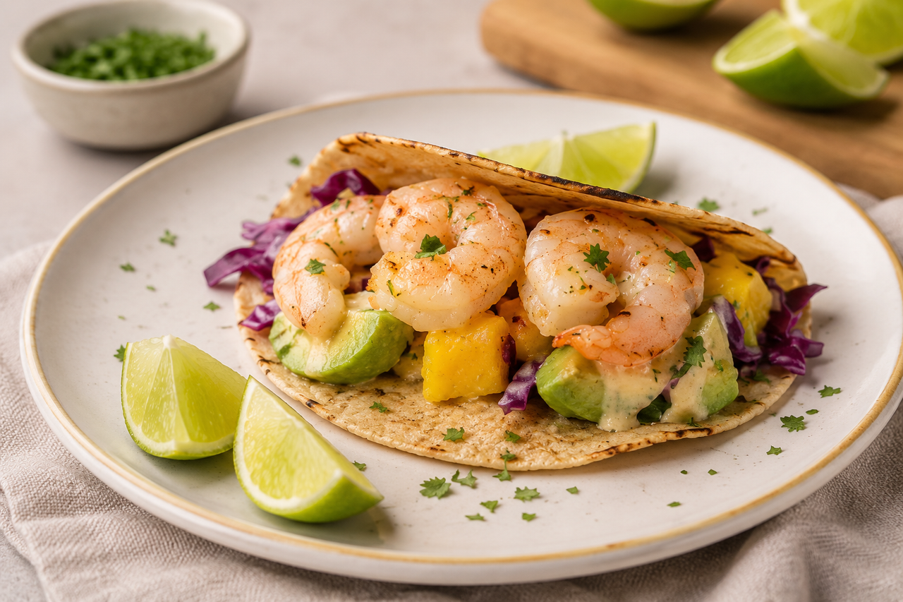 BBQ Shrimp Taco's met Mango Avocado Salsa