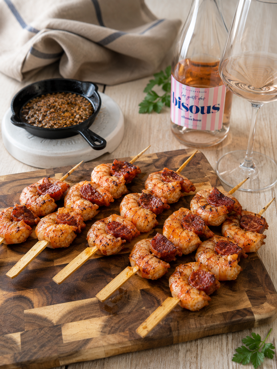 Gamba Spiesjes met Chorizo en Cajun Honingboter