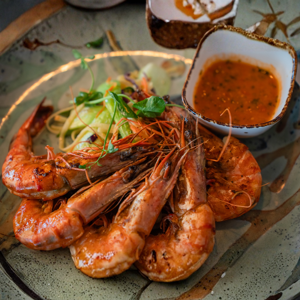 Gebakken Gamba’s met kruidige saus