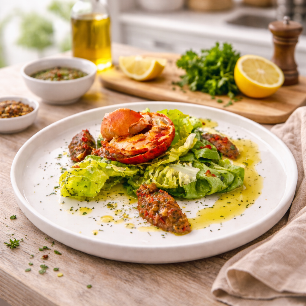 Gegrilde Kreeft met Aubergine Kaviaar & Kruidensalade