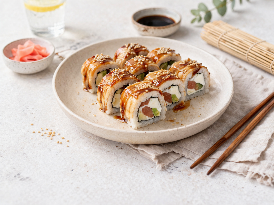Gerookte paling sushi roll