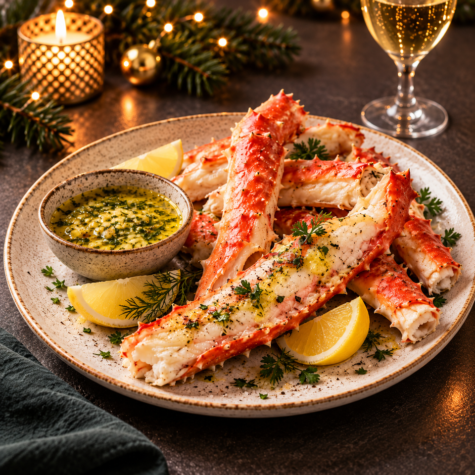 Gestoomde King Crab met Warme Kruidenboter en Citroen