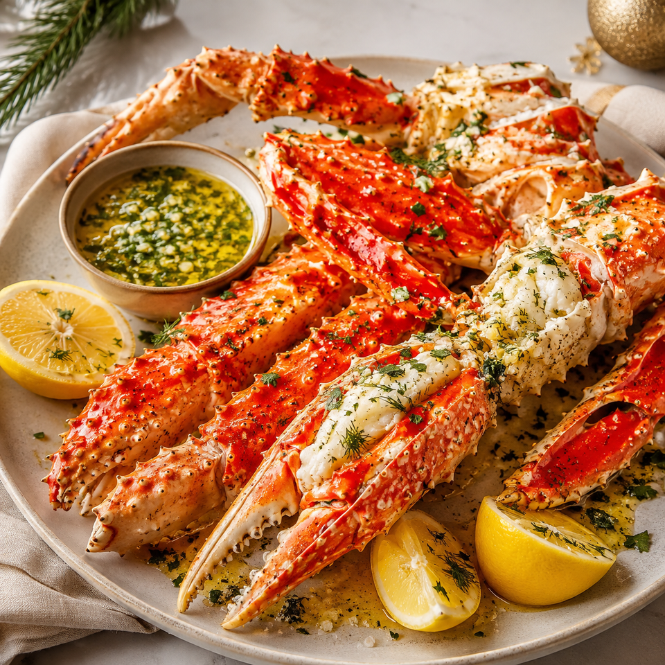 Luxe Gestoomde King Crab met Warme Kruidenboter en Citroen