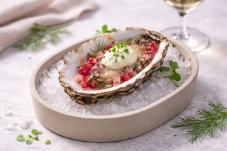 Oesters met bieslook en framboos vinaigrette
