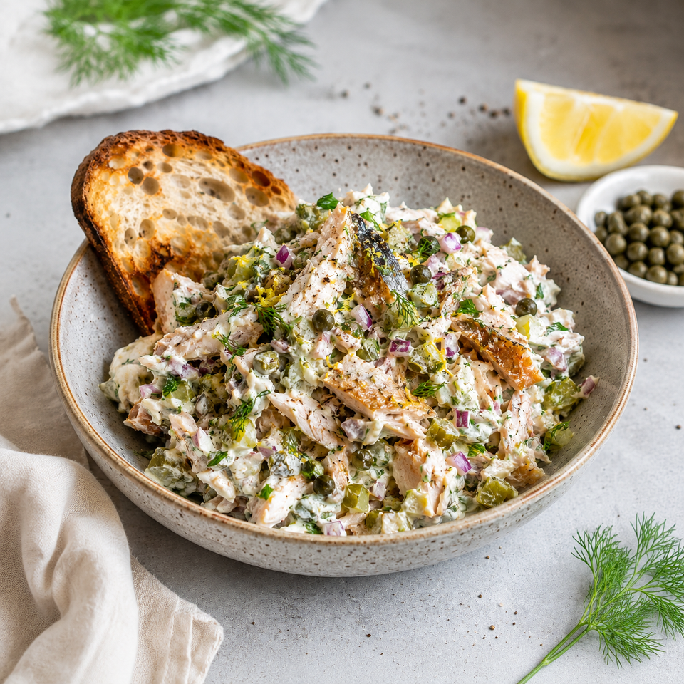 Romige Makreelsalade met Augurk Kappertjes en Citroen