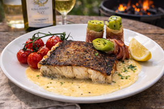 Gegrilde Skrei met romige briesaus en rokerige prei