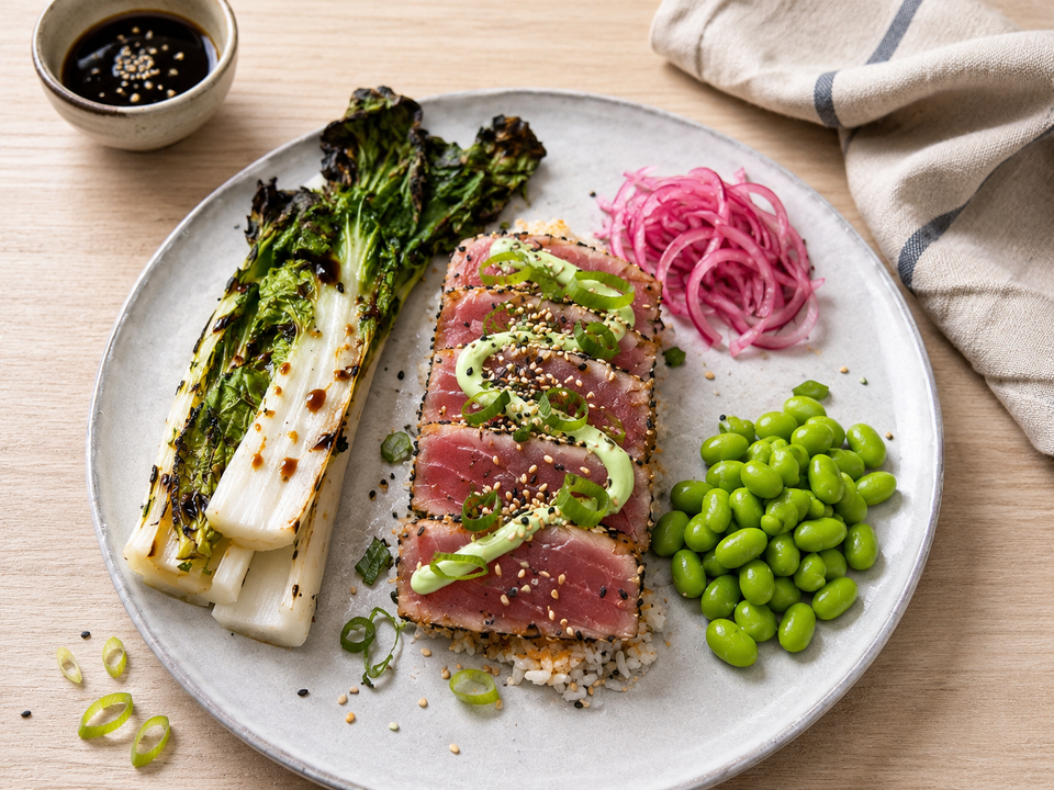 Tonijn Tataki met Crispy Rice en Paksoi