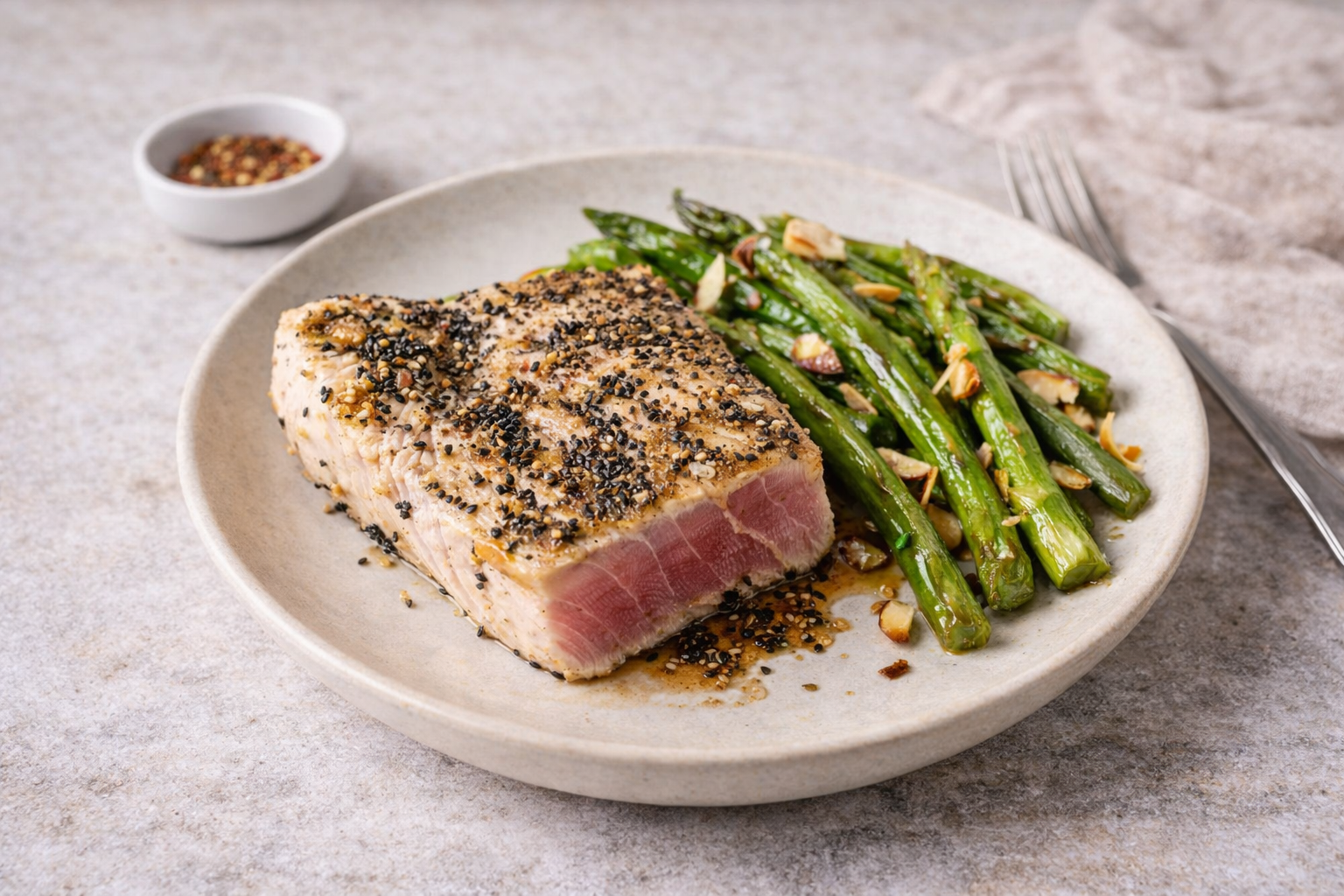 Tonijnsteak met groene asperges