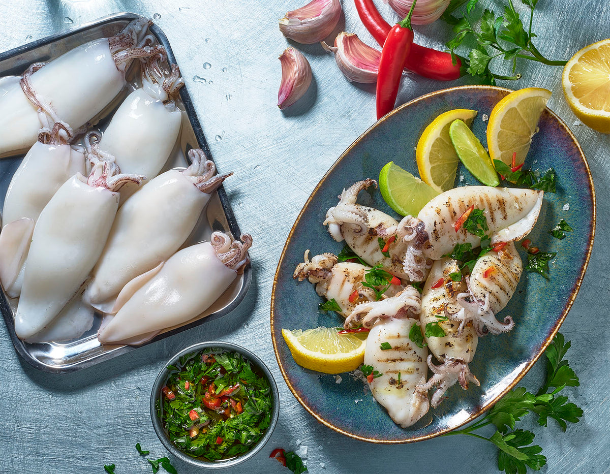 Schoongemaakte rauwe Loligo inktvis tubes van 800g met een zachte structuur – The Fish Lovers